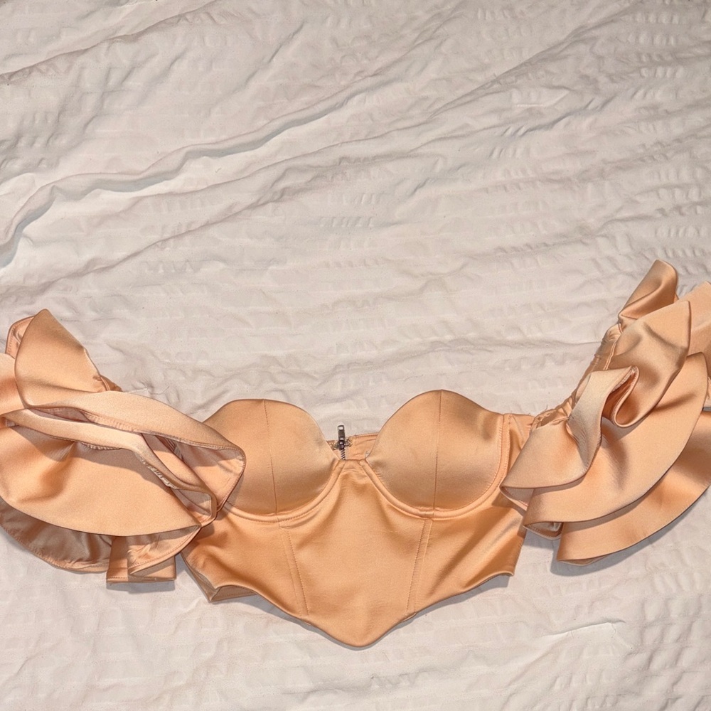 Oh Polly Peach Ruffled Off-Shoulder Top
